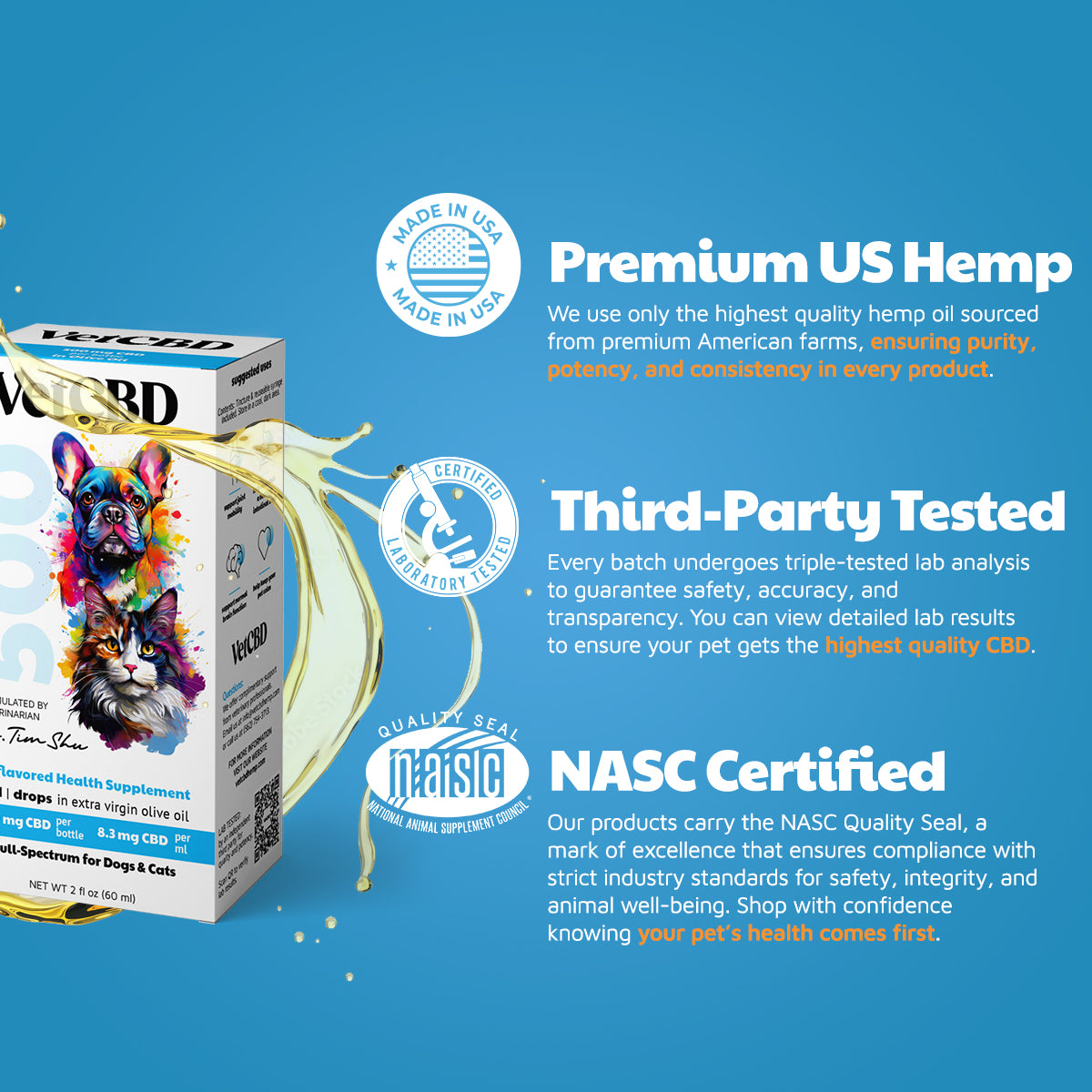 VetHemp Standard Formula Tinctures for Dogs & Cats