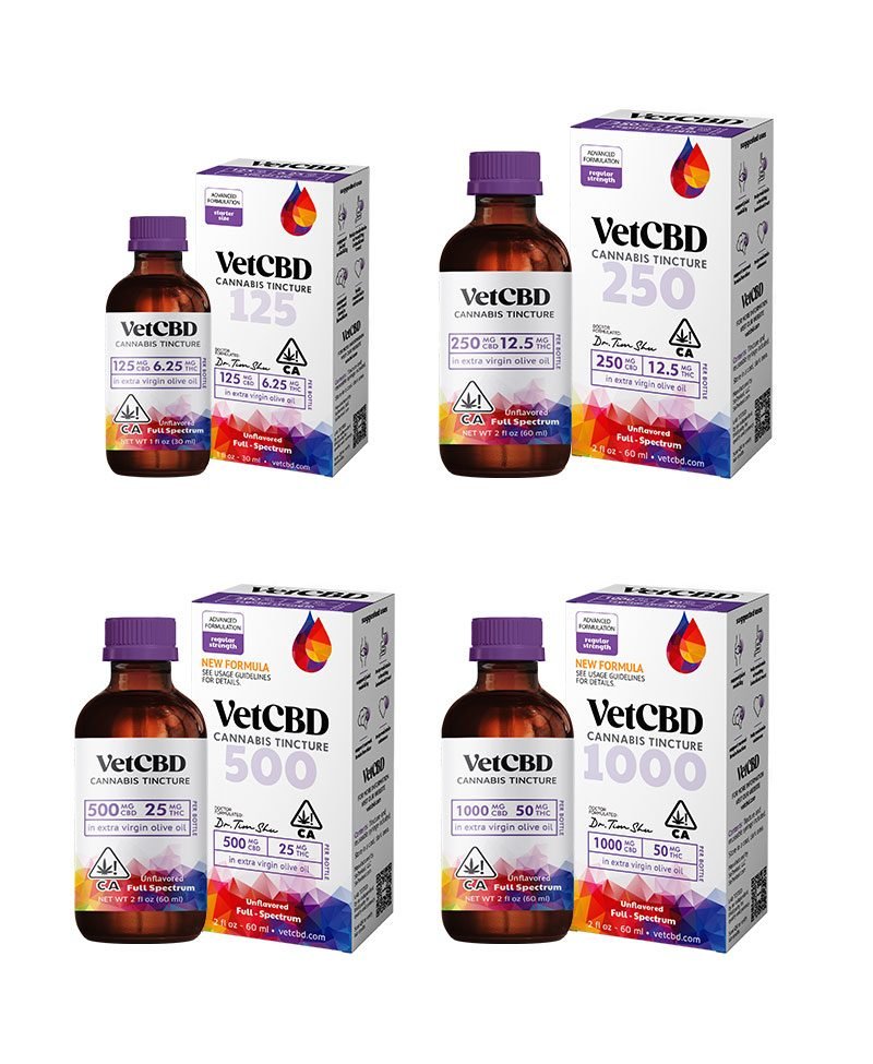 VetCBD Cannabis Tincture Regular Strength family — 125, 250, 500, 1000