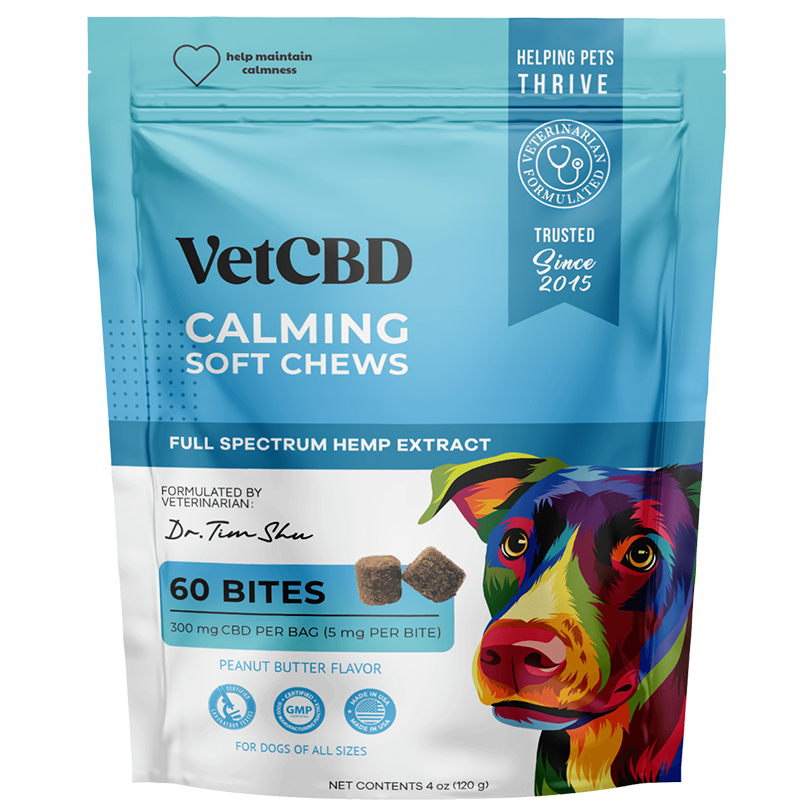VetCBD 60 count Calming Soft Chew Product Info for Dogs